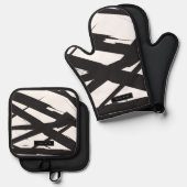 Schwarz-Weiß-Moderne Abstrakte Kunstlinie dekorier Ofenhandschuh & Topflappen-Set (Vorderseite/Rückseite)