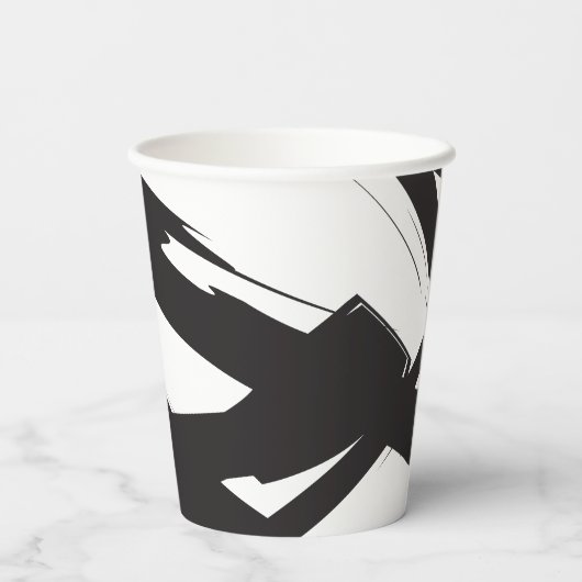 Schwarz-Weiß-Moderne Abstrakte Kunstlinie dekorier Pappbecher (Rückseite)