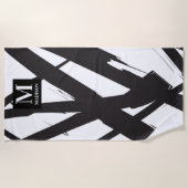 Schwarz-Weiß-Moderne Abstrakte Kunstlinie dekorier Strandtuch (Vorderseite)