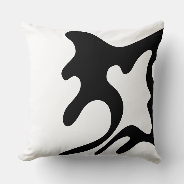 Schwarz/Weiß Moderne Bio Abstrakte Wellenform Kissen (Vorderseite)