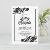 Schwarz-Weiß-Moderne Blütenakzente Babysprinkle Einladung (Stehend Vorderseite)