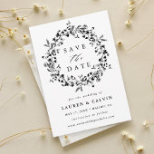 Schwarz-Weiß-Moderne Boho Wildblume Hochzeitssembl Save The Date