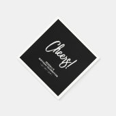 Schwarz/Weiß | Moderne Brush Lettering Cheers! Nic Serviette (Ecke)