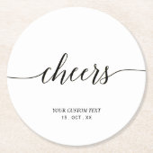 Schwarz & Weiß Moderne Buchstaben Cheers Party Runder Pappuntersetzer (Vorderseite)