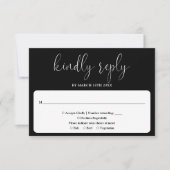 Schwarz-Weiß-Moderne Chic Elegante Script-Hochzeit RSVP Karte (Vorderseite)