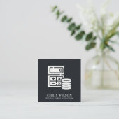 SCHWARZ-WEISS MODERNE COIN-ICON-RECHNUNG QUADRATISCHE VISITENKARTE (Stehend Vorderseite)