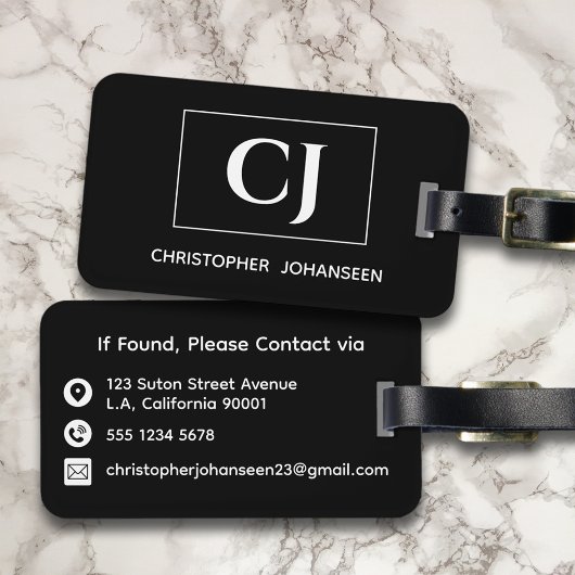 Schwarz/Weiß-Moderne, einfach Mit Monogramm Gepäckanhänger