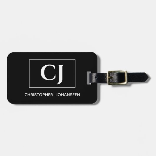 Schwarz/Weiß-Moderne, einfach Mit Monogramm Gepäckanhänger (Vorderseite horizontal)