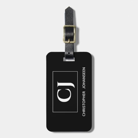 Schwarz/Weiß-Moderne, einfach Mit Monogramm Gepäckanhänger (Vorderseite vertikal)