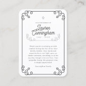 Schwarz-Weiß Moderne einfache Beerdigung Danke Visitenkarte (Vorderseite)