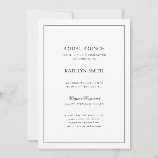 Schwarz-Weiß-Moderne, einfache Border Bridal Brunc Einladung (Vorderseite)