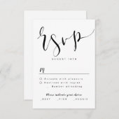 Schwarz-Weiß-Moderne einfache Script-Hochzeit RSVP (Vorne/Hinten)