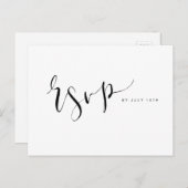 Schwarz-Weiß-Moderne einfache Script-Hochzeit RSVP Einladungspostkarte (Vorne/Hinten)