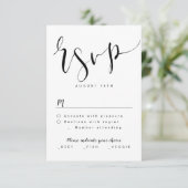 Schwarz-Weiß-Moderne einfache Script-Hochzeit RSVP Karte (Stehend Vorderseite)