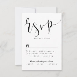 Schwarz-Weiß-Moderne einfache Script-Hochzeit RSVP Karte