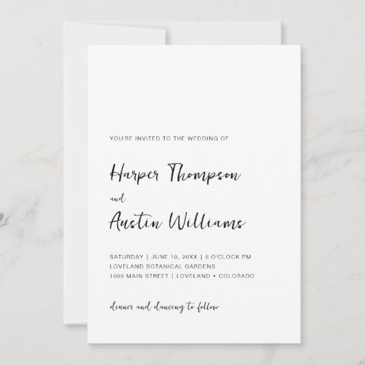 Schwarz-Weiß-Moderne einfache Skripthochzeit Einladung (Vorderseite)