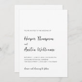 Schwarz-Weiß-Moderne einfache Skripthochzeit Einladung (Vorne/Hinten)