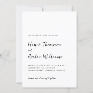 Schwarz-Weiß-Moderne einfache Skripthochzeit Einladung