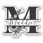 Schwarz-Weiß-Moderne Elegant-Name "M" Aufkleber (Vorderseite)