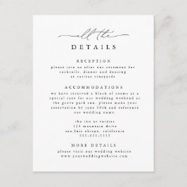 Schwarz-Weiß-Moderne Elegante Hochzeitsdetails Begleitkarte