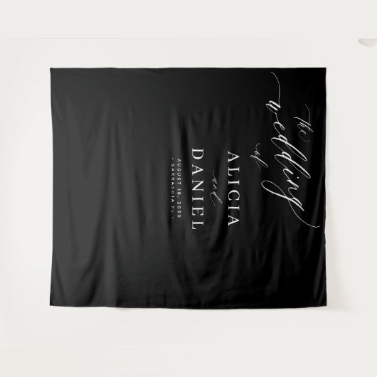 Schwarz-Weiß, moderne elegante Hochzeitskulisse Wandteppich (Vorderseite (Horizontal))