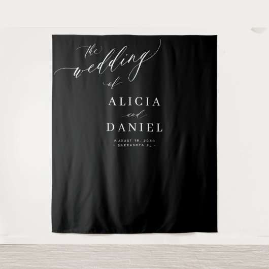 Schwarz-Weiß, moderne elegante Hochzeitskulisse Wandteppich (Vorderseite)