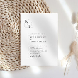 Schwarz-Weiß-Moderne, elegante Monogram-Hochzeit Einladung