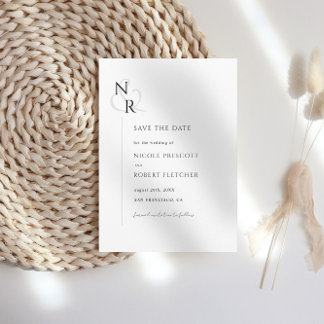 Schwarz-Weiß-Moderne, elegante Monogram-Hochzeit Save The Date