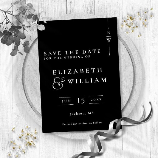 Schwarz-Weiß-Moderne, elegante Monogramm-Hochzeit Save The Date