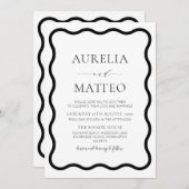 Schwarz & Weiß Moderne Elegante Wavy Border Minima Einladung (Vorne/Hinten)