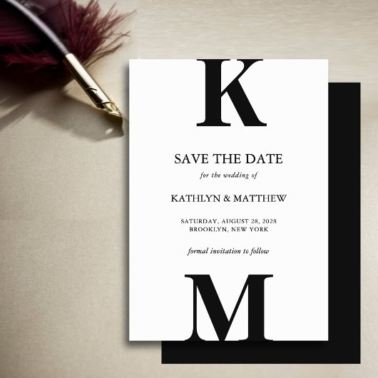 Schwarz-Weiß-Moderne fette Monogramm-Hochzeit Save The Date
