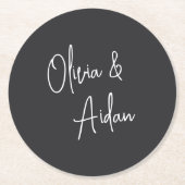 Schwarz-Weiß-Moderne handgeschriebene SkriptWeddin Runder Pappuntersetzer (Vorderseite)