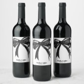 Schwarz-Weiß-Moderne Hochzeitswasser-Farbe Bow Chi Weinetikett (Flaschen)