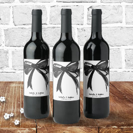 Schwarz-Weiß-Moderne Hochzeitswasser-Farbe Bow Chi Weinetikett