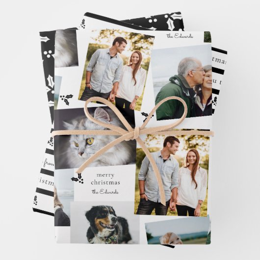 Schwarz-Weiß-Moderne Holly Sprig Geschenkpapier Set (Beispiel)