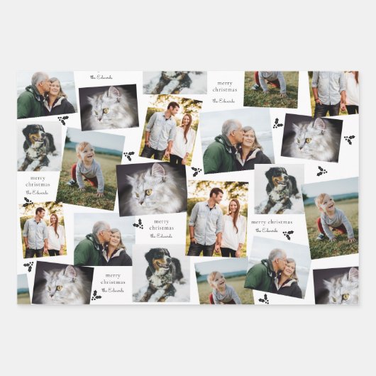 Schwarz-Weiß-Moderne Holly Sprig Geschenkpapier Set (Vorderseite)