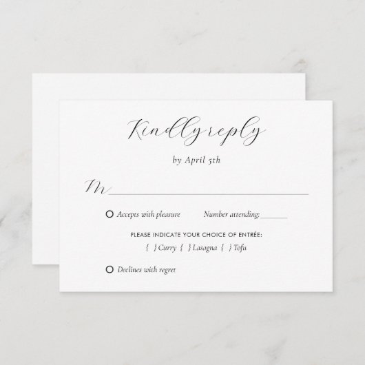 Schwarz-Weiß-Moderne Kalligrafie-Skripte Hochzeit RSVP Karte (Vorne/Hinten)