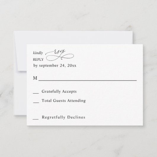 Schwarz & Weiß Moderne Kalligraphie 3 no Meal UAWG RSVP Karte (Vorderseite)