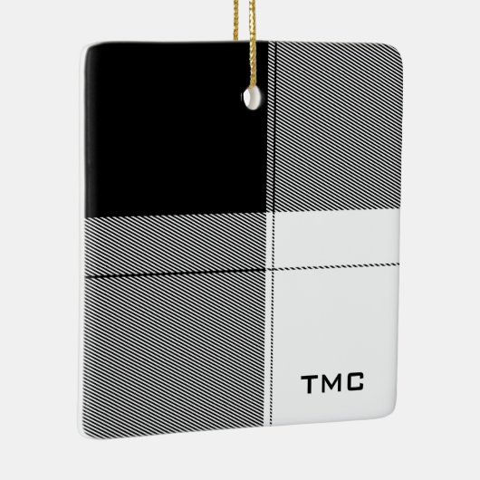 Schwarz-weiß-Moderne Karierte Monogram-Initialen C Keramikornament (Rechts)