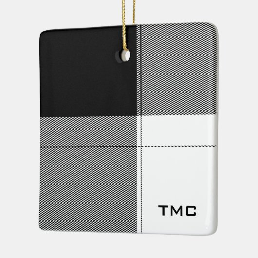 Schwarz-weiß-Moderne Karierte Monogram-Initialen C Keramikornament (Links)
