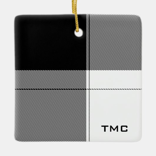 Schwarz-weiß-Moderne Karierte Monogram-Initialen C Keramikornament (Vorderseite)