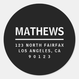 Schwarz/Weiß   Moderne kühne Rücksendeadresse Runder Aufkleber