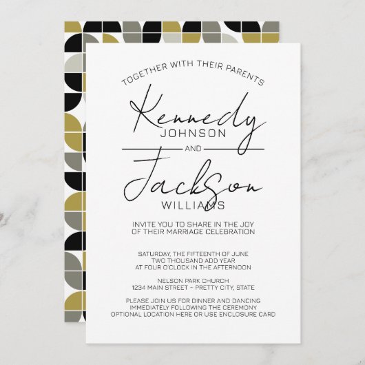 Schwarz-Weiß-Moderne MCM Hochzeitskalligraphie Einladung (Vorne/Hinten)