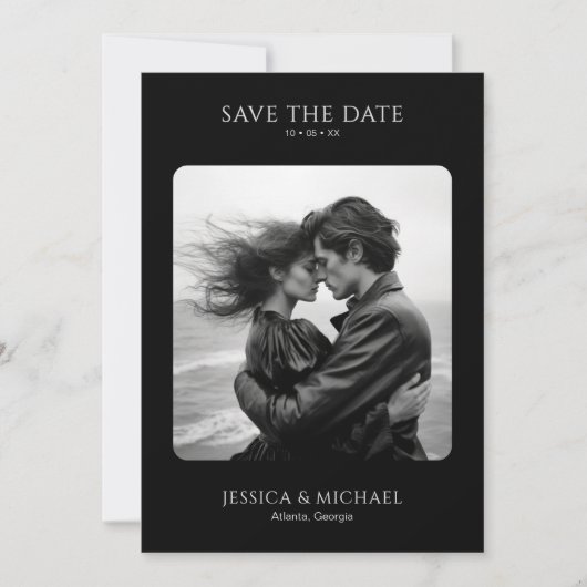 Schwarz-Weiß-Moderne Minimal-Foto Hochzeit Save The Date (Vorderseite)