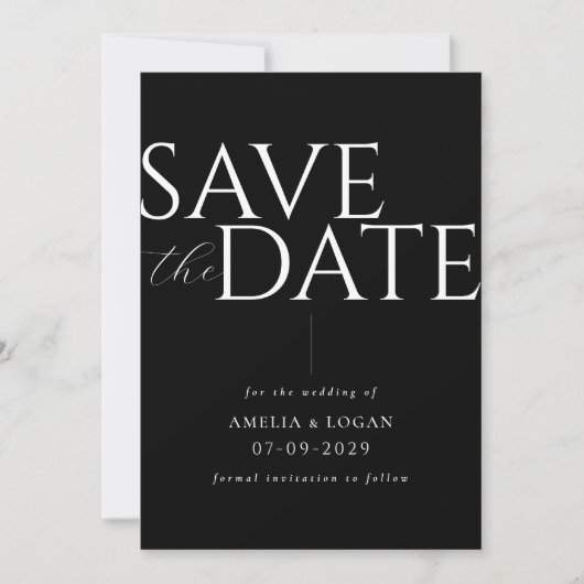 Schwarz-Weiß-Moderne Minimalistisch Save The Date (Vorderseite)