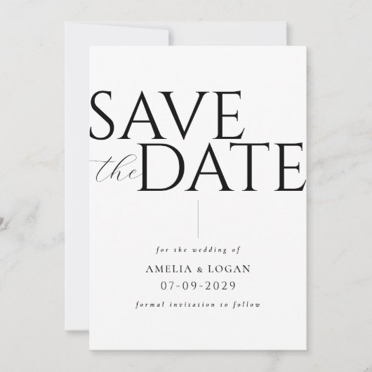 Schwarz-Weiß-Moderne Minimalistisch Save The Date (Vorderseite)