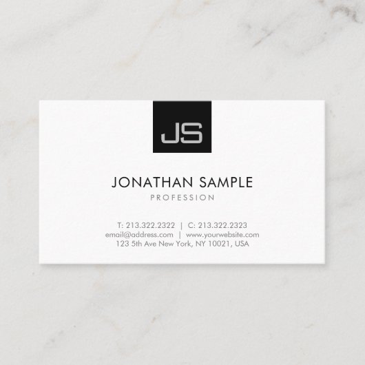 Schwarz-Weiß-Moderne Minimalistische, elegante Mon Visitenkarte (Vorderseite)