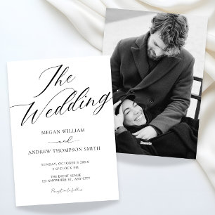 Schwarz-weiß moderne minimalistische Fotohochzeit Einladung