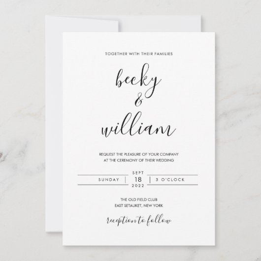 Schwarz-Weiß-Moderne Minimalistische Hochzeitseinl Einladung (Vorderseite)