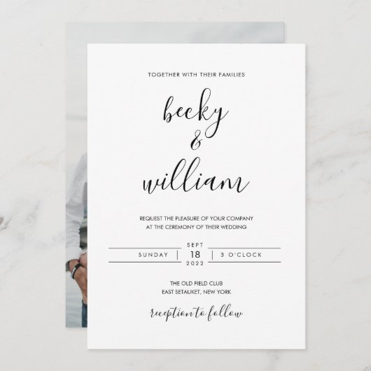 Schwarz-Weiß-Moderne Minimalistische Hochzeitseinl Einladung (Vorne/Hinten)